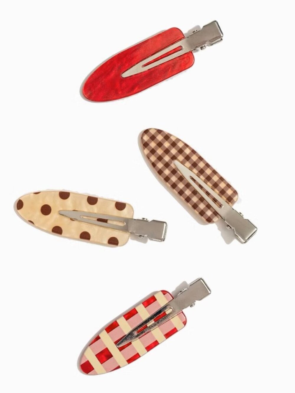 Frasier Sterling Gingham & Polka Dot Creaseless Hair Clips Set of 4
